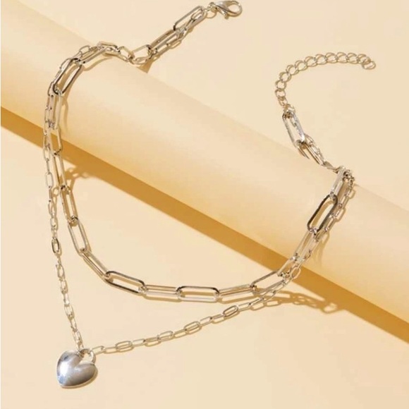 Silver Layered Heart Pendant Necklace - Picture 1 of 4
